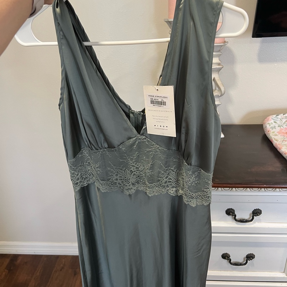 Sage Satin Morris Day Gown